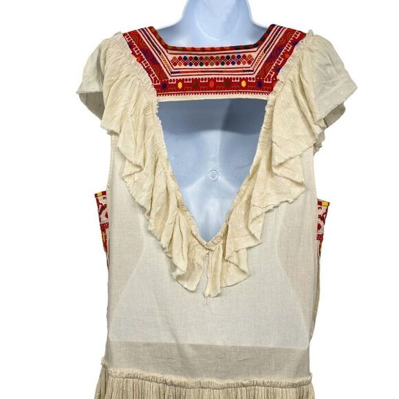 Free People Embroidered Day Glow Mini Open Back Ruffle Peasant Boho Dress - Picture 8 of 12